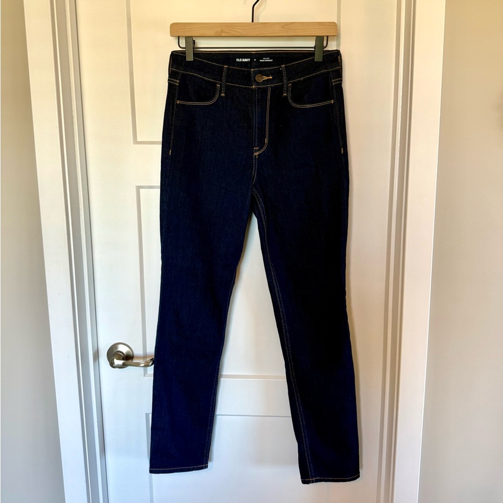 Old Navy Women's Dark Blue High Rise Straight Leg Jeans Size 4